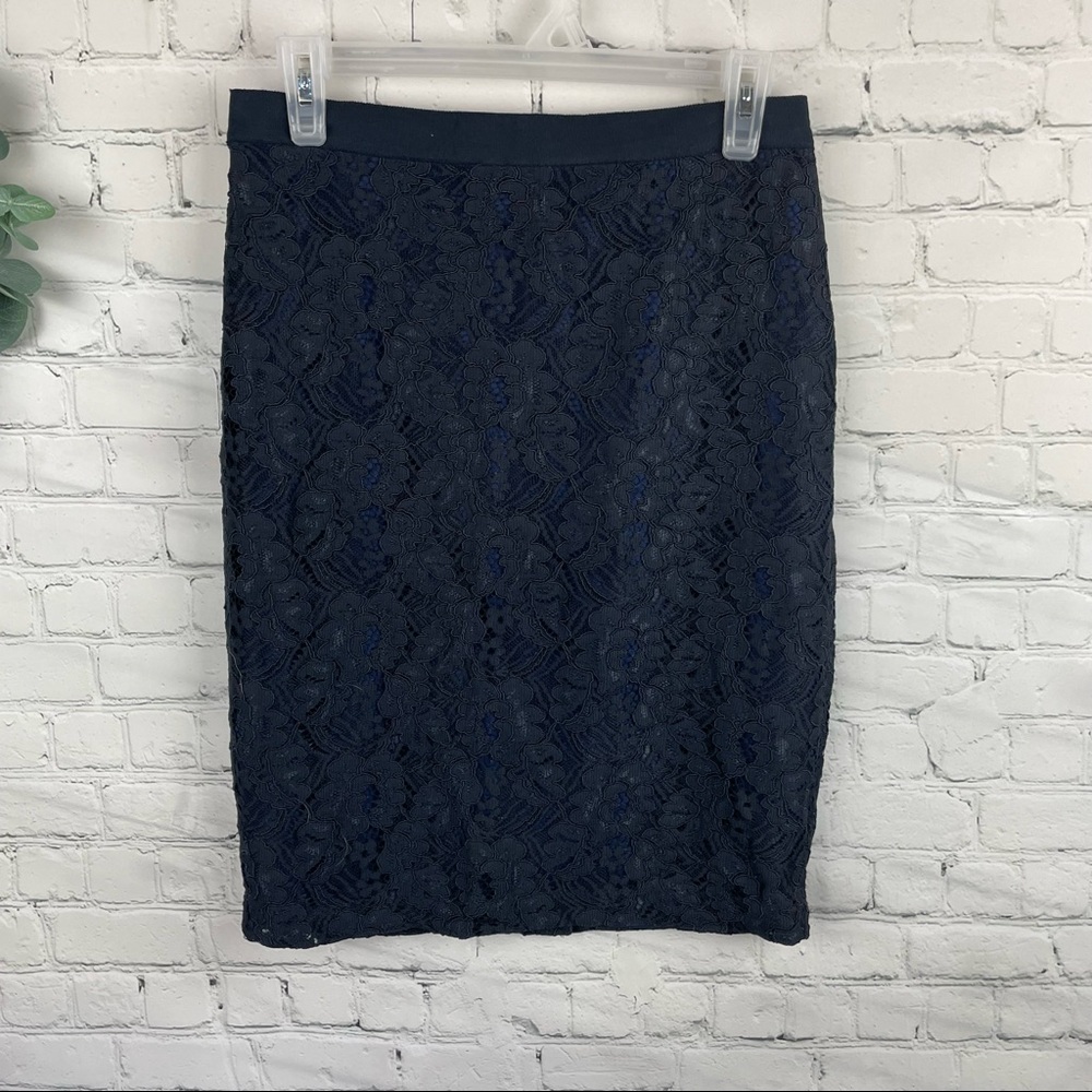 New CLUB MONACO Celeste Straight Skirt Aviator Navy Blue Marine Jupe Lace Size 6